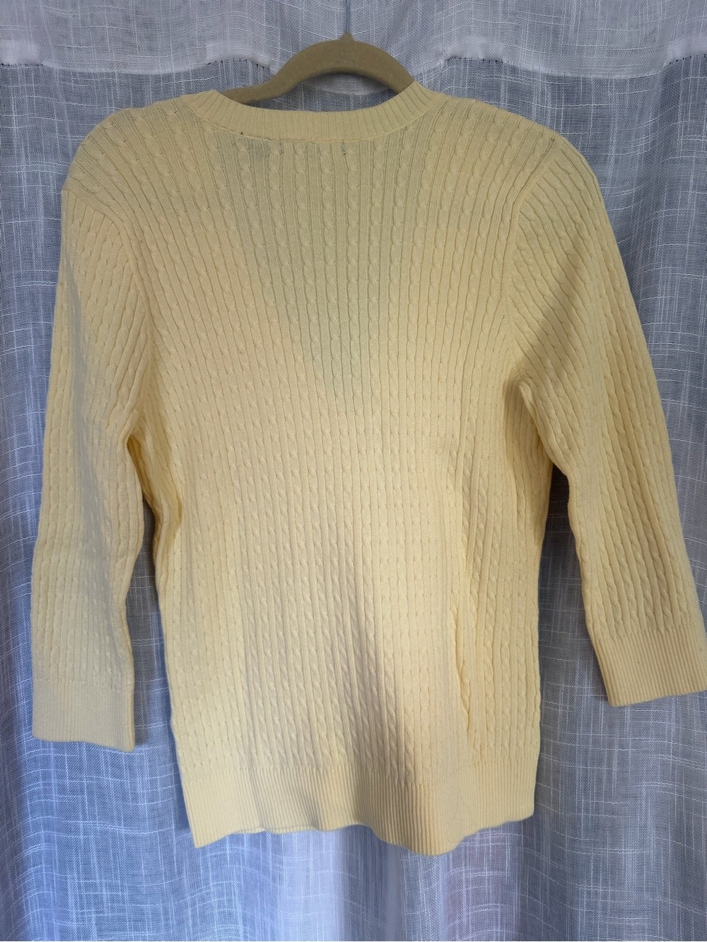 Jeanne PierreYellow Cable-Knit V-Neck Button Cardigan Sweater - Picture 4 of 4